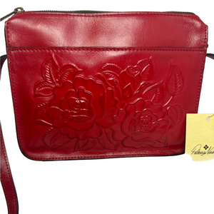 #182 Patricia Nash Vallata Burnished Rose Tooled Leather Crossbody Bag w/ DB